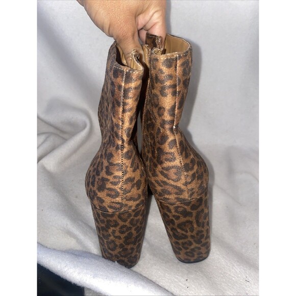 LEOPARD Chunky High Heel Boots 8.5 Spice Girls 70s Y2K Disco Rave Club 90s JF - Picture 4 of 8